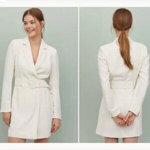 NWT Women H&M Belted Blazer Jacket Coat Dress in Ivory
